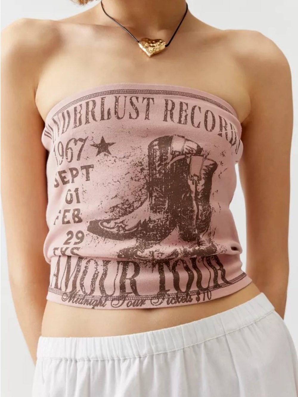 Urban Outfitters Wanderlust Records Graphic Tube Top Pink Medium